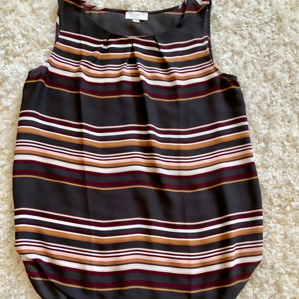 Loft stripped sleeveless blouse. Brown multi-color. Size small.